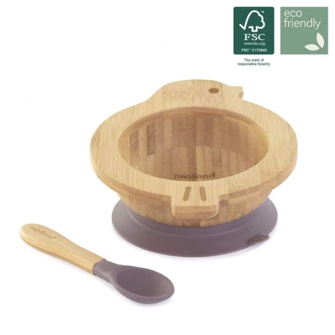 Бамбукова тарілка на присосці з ложкою Miniland Wooden Bowl Chick 89471