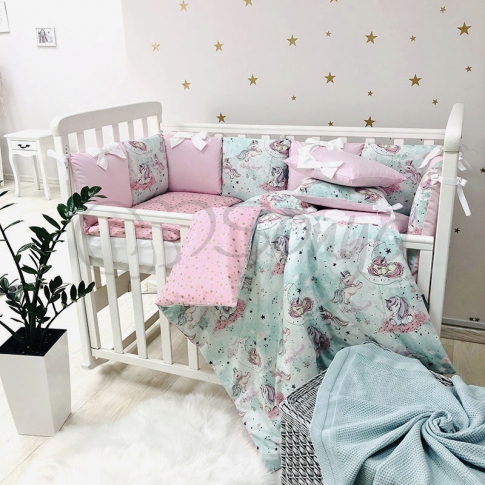 Детская постель Маленькая Соня Baby Design Premium Shine Единорог 6 пр