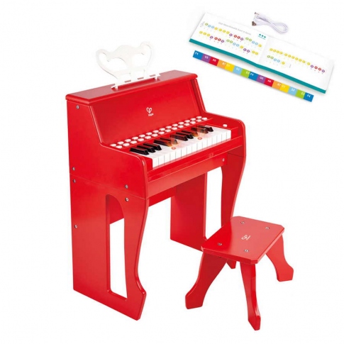Дитяче піаніно 25 клавіш зі стільцем і підсвіткою червоний Hape E0630